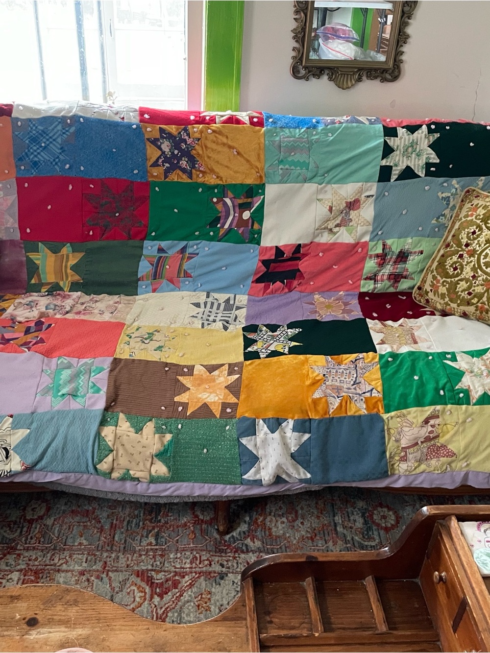 Vintage Tied Star Quilt Twin Holiday Bright Lavender